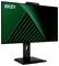Un écran MSI élégant présente un grand écran avec un motif géométrique vert foncé et noir, posé sur un support noir, dégageant une esthétique moderne.