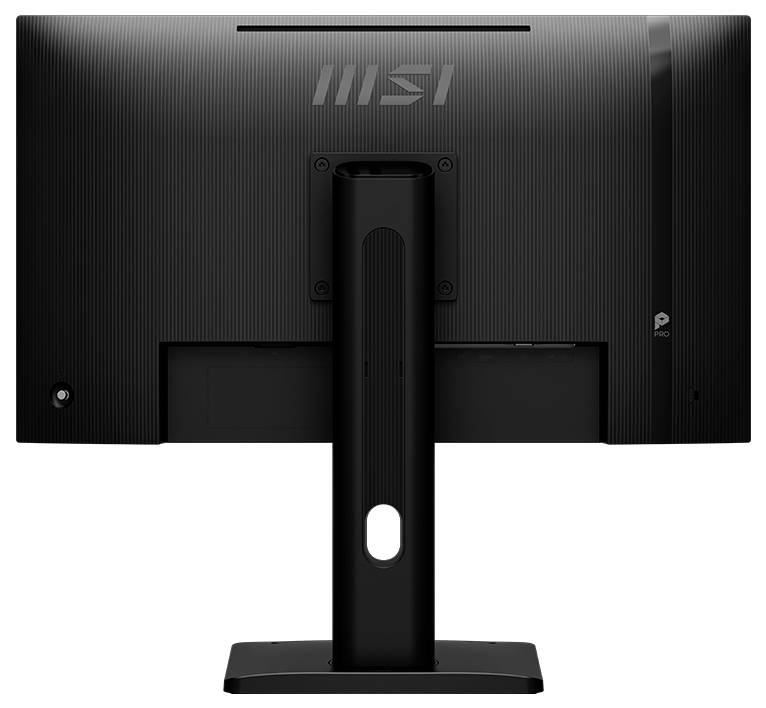 Un moniteur noir MSI vu de dos, posé sur son support.