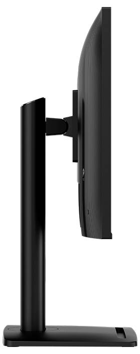 Vue latérale d'un écran plat noir sur un support réglable, mettant en valeur son design élégant et fin.