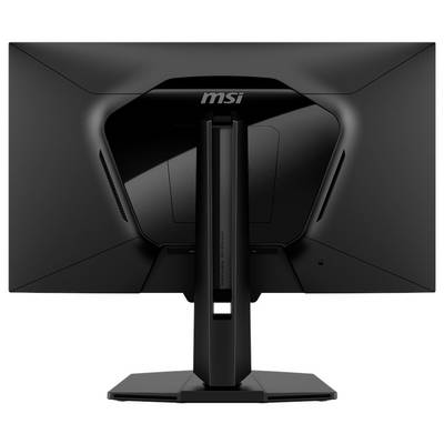 Vue arrière d'un écran d'ordinateur MSI noir avec une large base et un support réglable.