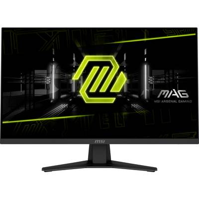 Un écran de gaming MSI au design élégant, arborant le logo « MAG » et des graphiques sur l'écran, sur un fond futuriste.
