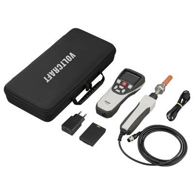 Ensemble de dynamomètre numérique avec mallette de transport, appareil, adaptateurs, câble de connexion, batterie rechargeable et chargeur, étiqueté VOLTCRAFT.