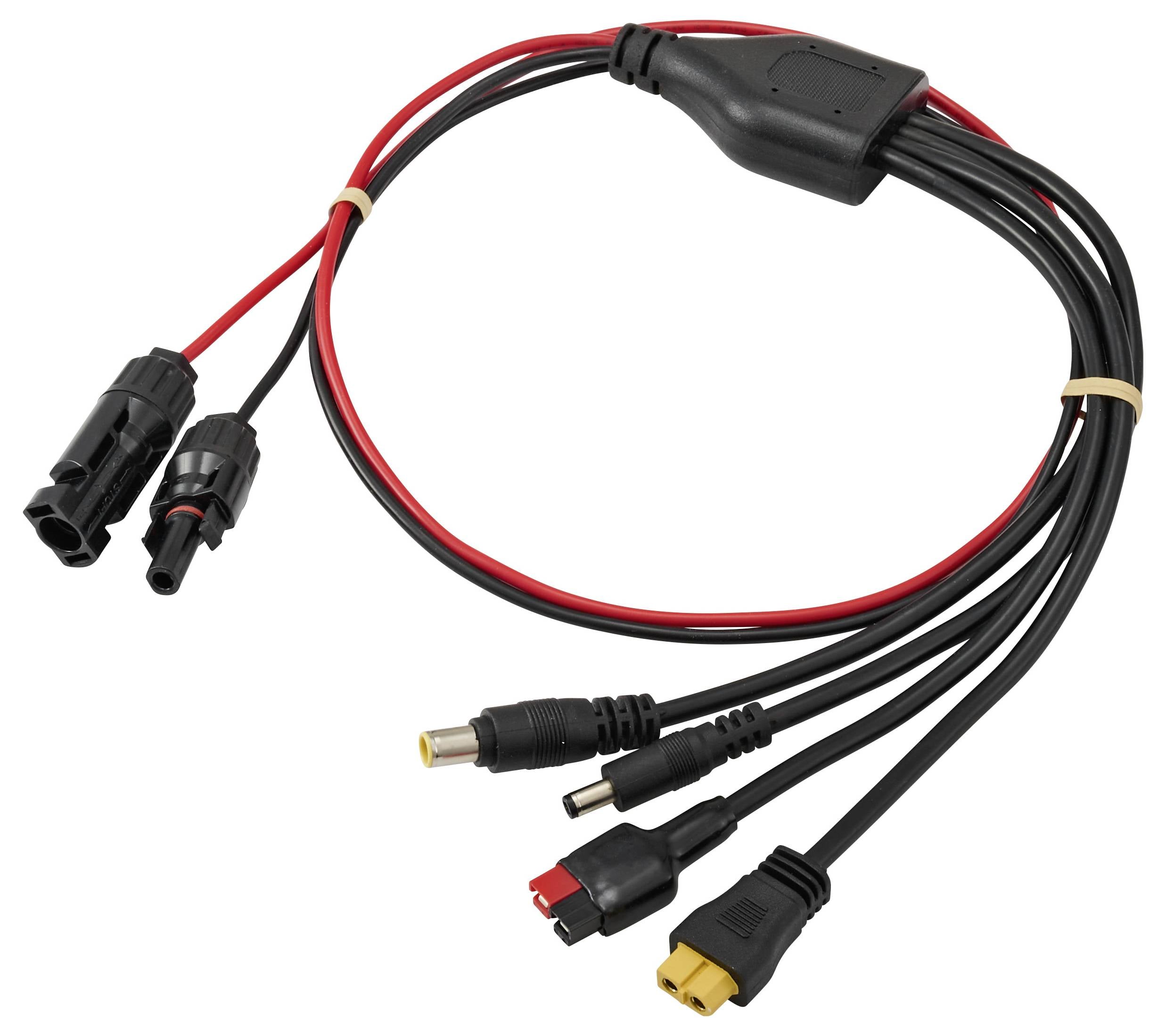 Un câble adaptateur multiprise avec divers connecteurs conçu pour connecter et recharger des appareils électroniques.