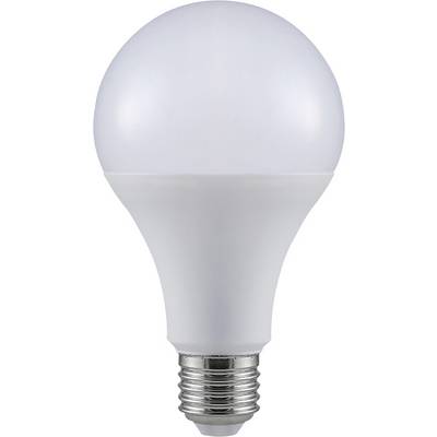 Une ampoule LED au sommet arrondi et à la base métallique à vis, représentée sur un fond blanc uni.