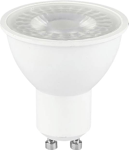 Une ampoule LED blanche à sommet arrondi et deux broches métalliques à la base, conçue pour un éclairage économe en énergie.