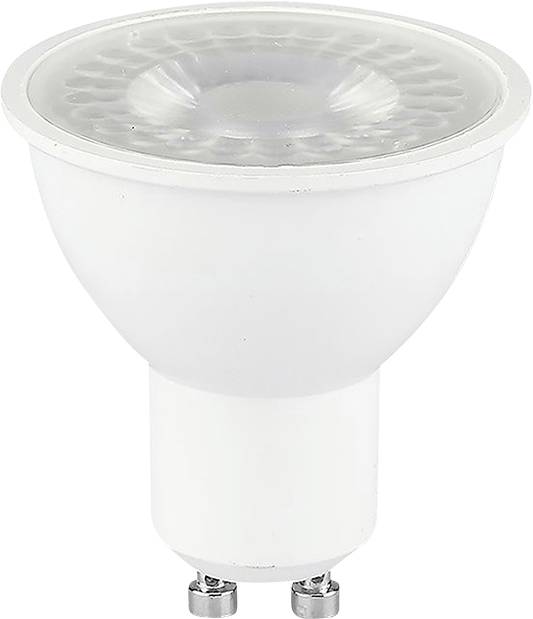 Une ampoule LED blanche au sommet en forme de dôme et à base à deux broches, conçue pour un éclairage économe en énergie.