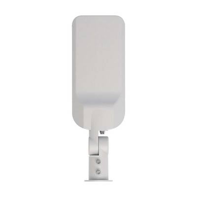 Une antenne rectangulaire blanche et élancée, au design aérodynamique, fixée sur un support de montage ajustable, visiblement conçue pour une utilisation extérieure.