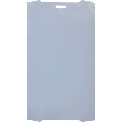 Une feuille rectangulaire bleue semi-transparente avec des coins coupés et une petite découpe près du centre supérieur, probablement un composant de design industriel.