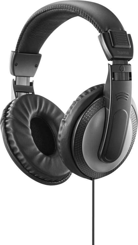 Casque audio noir circumaural avec coussinets d'oreille rembourrés et arceau réglable, relié par un fil.