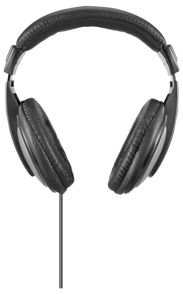 Casque audio noir circumaural avec coussinets d'oreille et arceau rembourrés, présenté sur un fond blanc.
