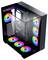 Une tour d'ordinateur de jeu avec un panneau latéral transparent mettant en valeur les composants internes et un éclairage RVB vibrant provenant de plusieurs ventilateurs.