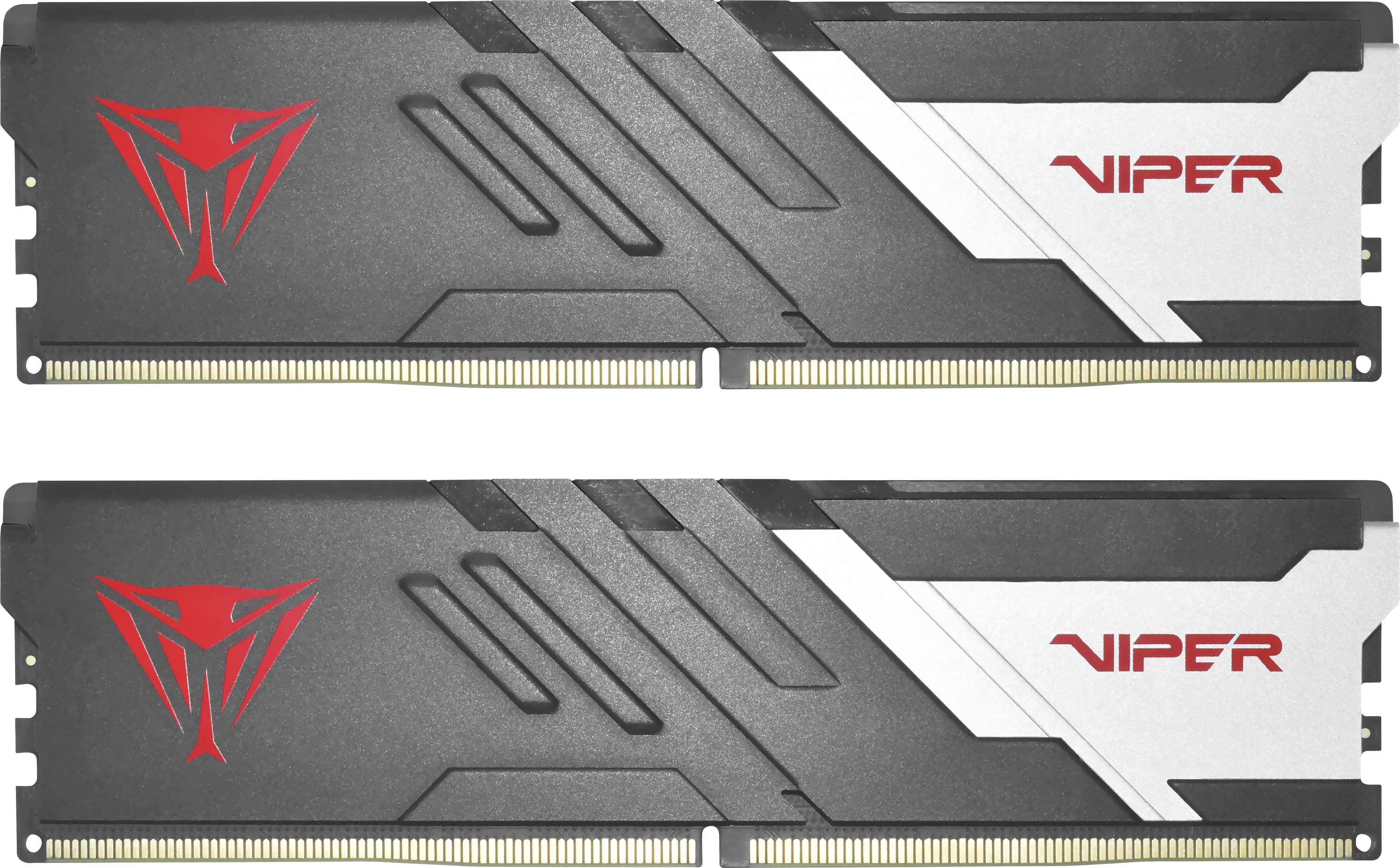Deux barrettes de RAM noir et blanc avec la marque rouge 'Viper' et des logos de vipère stylisés en rouge sur le côté gauche.