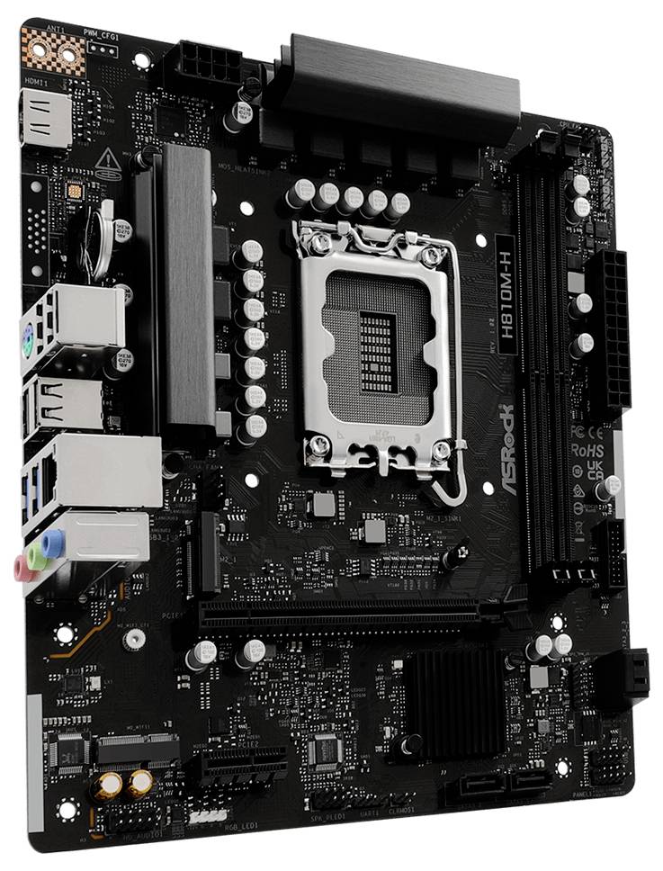 Une carte mère d'ordinateur comportant un socket de processeur au centre, plusieurs emplacements d'extension et des ports de connectivité sur les bords.