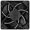 Un ventilateur d'ordinateur carré noir avec cinq pales et des bords blancs, conçu pour améliorer la circulation de l'air dans les appareils électroniques.