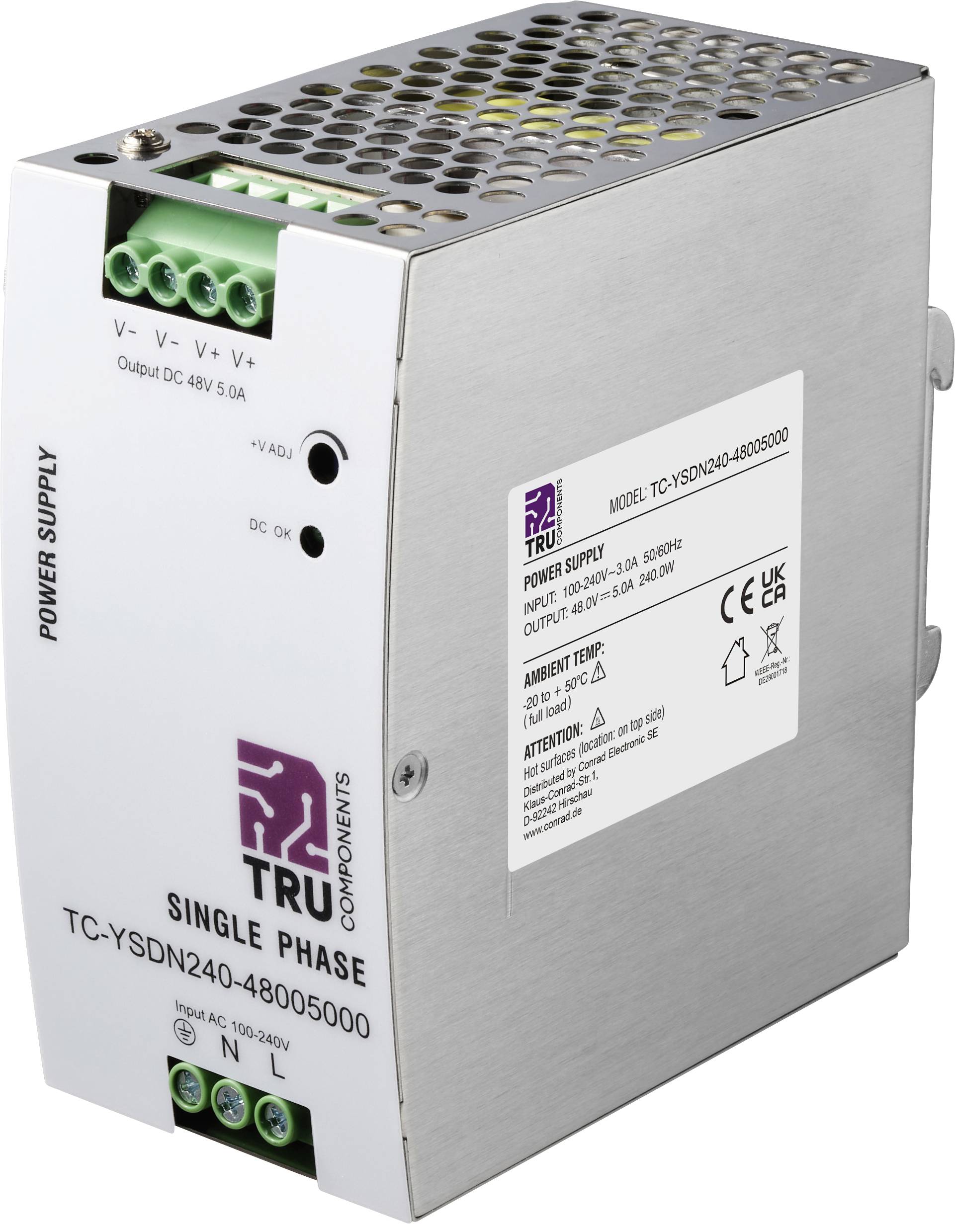 TRU COMPONENTS TC-13807996 Alimentation rail DIN 48 V/DC 5 A 240 W Nbr. de sorties:1 x Contenu 1 pc(s)