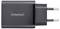 Un chargeur mural USB Intenso noir avec une fiche européenne à deux broches, conçu pour charger des appareils électroniques, présenté sur un fond blanc.