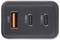 Un hub de charge noir doté d'un port USB-A et de deux ports USB-C étiquetés « USB-C1 » et « USB-C2 » permettant de connecter plusieurs appareils.