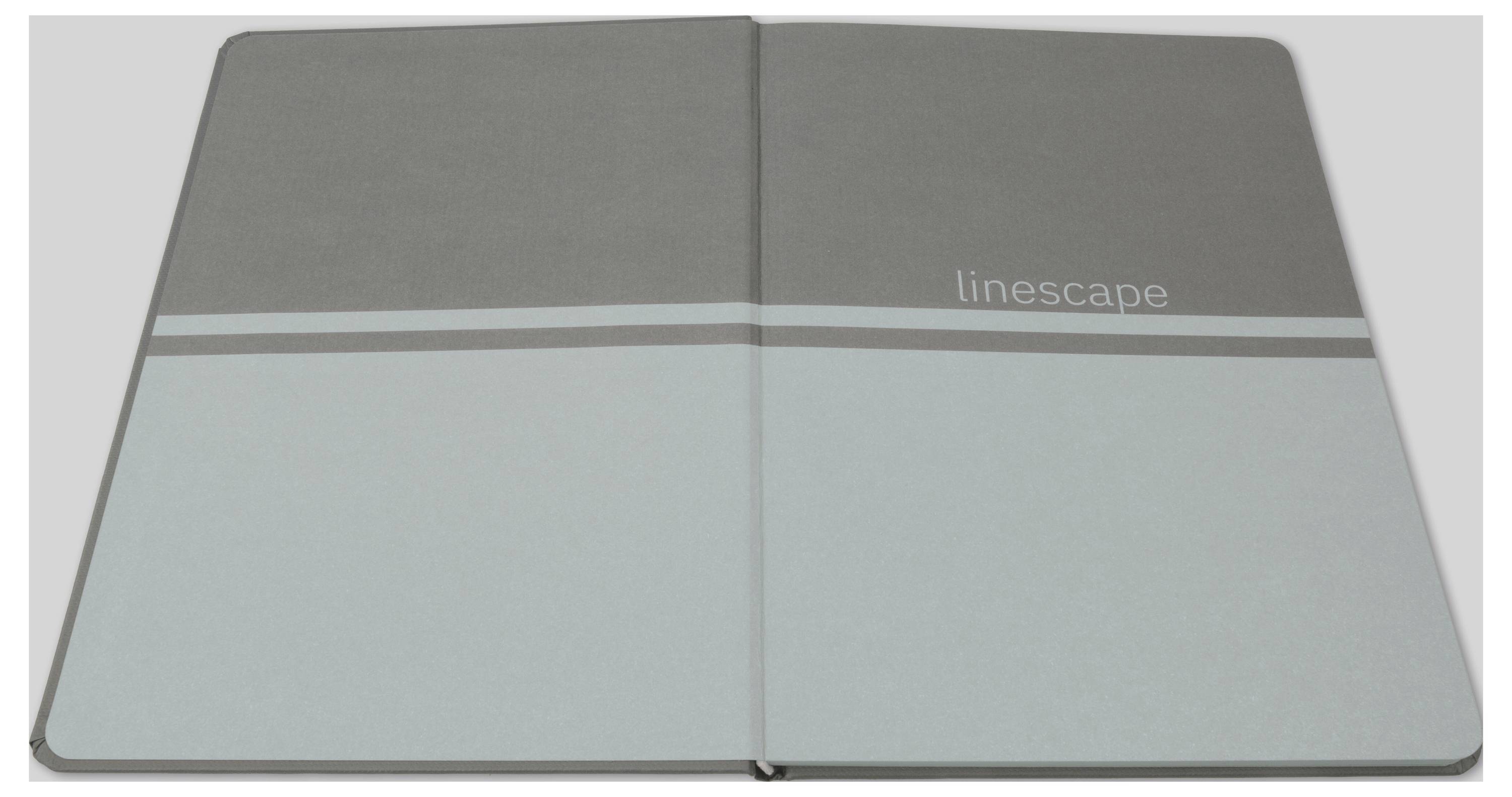 Cahier ou dossier « linescape » gris fermé et bleu clair vu de dessus