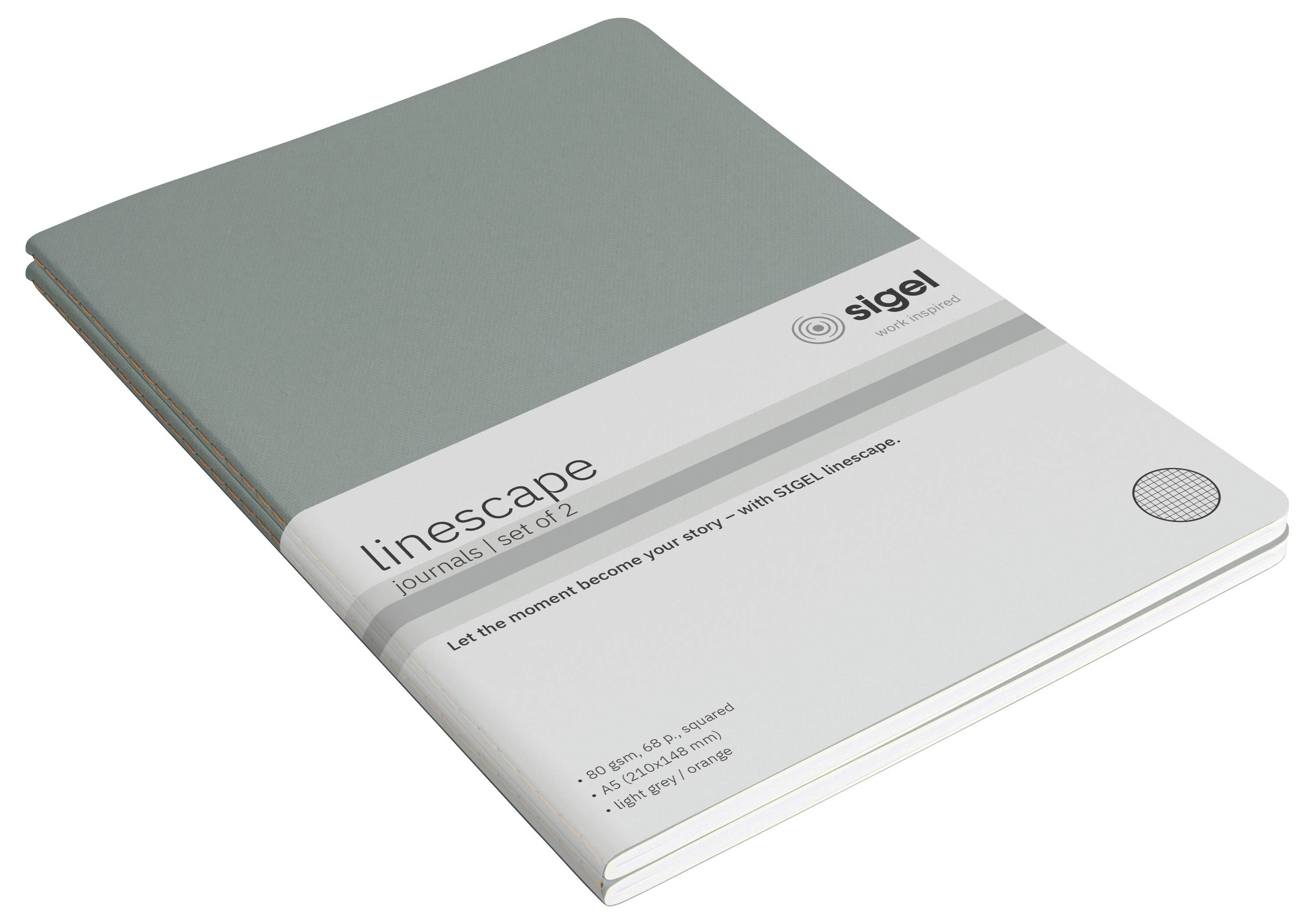 Un carnet de journal Sigel 'lineScape' vert, lot de 2, présenté fermé sur un fond blanc.