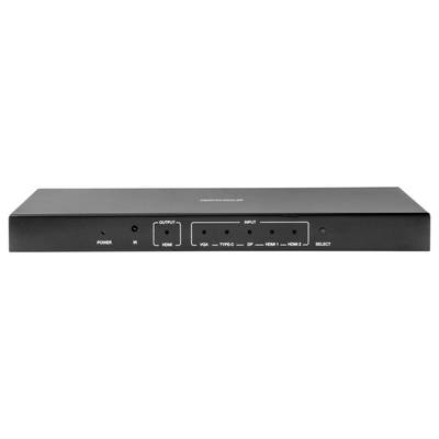 Un commutateur HDMI noir doté de cinq ports d'entrée étiquetés « HDMI 1-5 » et de boutons pour l'alimentation, la télécommande infrarouge (IR) et la sélection.