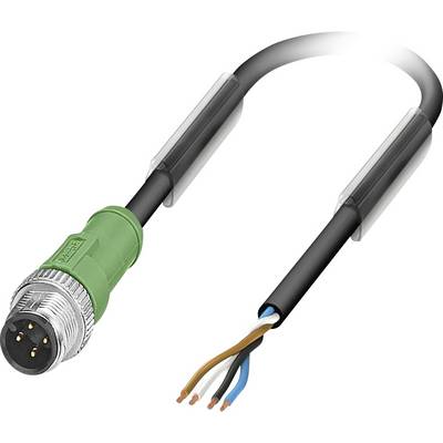 Un câble avec un connecteur vert à une extrémité et des fils de couleur dénudés à l'autre, indiquant une connexion ou une tâche de câblage.