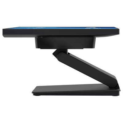 Un moniteur d'ordinateur noir moderne avec un support réglable présenté de profil, mettant en valeur son design épuré et sa flexibilité.