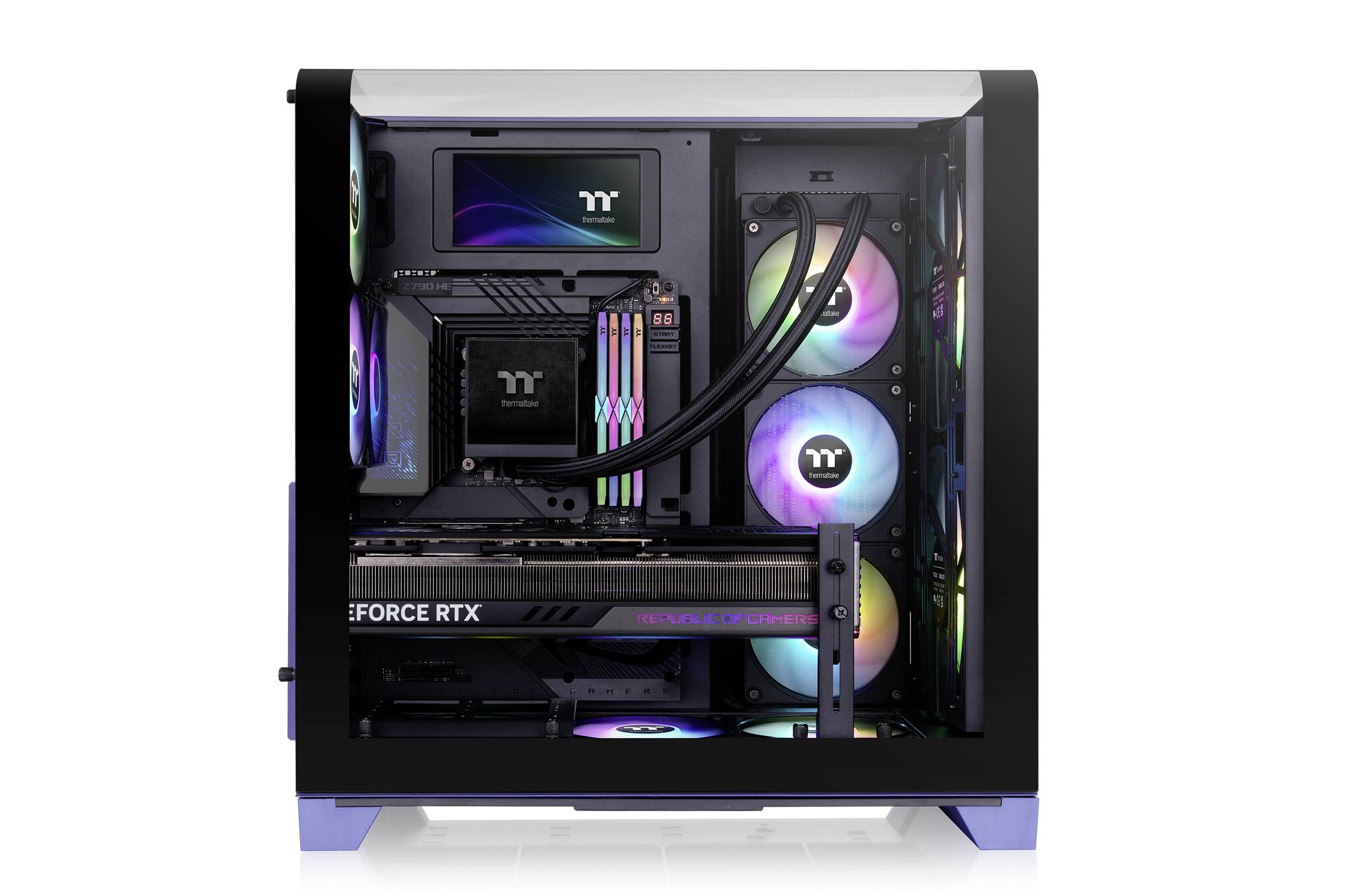 Thermaltake View 390 Air Future Dusk Boîtier PC bleu foncé filtre anti-poussière, éclairage intégré, 2 ventilateurs pré--26