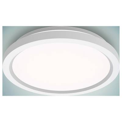 Un luminaire de plafond rond, moderne et blanc, au design lisse et plat, qui éclaire uniformément la zone environnante.