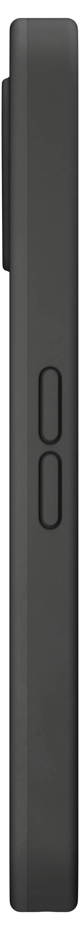 Un appareil noir, mince et rectangulaire tenu verticalement, présentant deux boutons sur le côté.