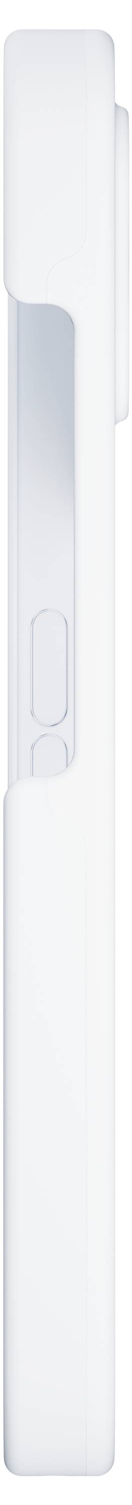 Objet vertical blanc au design arrondi, comportant un bouton sur le côté.