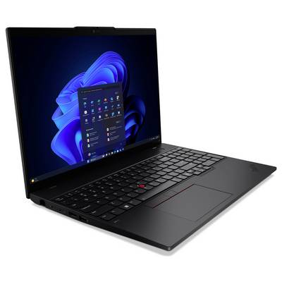 Un ordinateur portable noir et élégant affichant un écran de bureau Windows 11 avec des icônes d'applications.