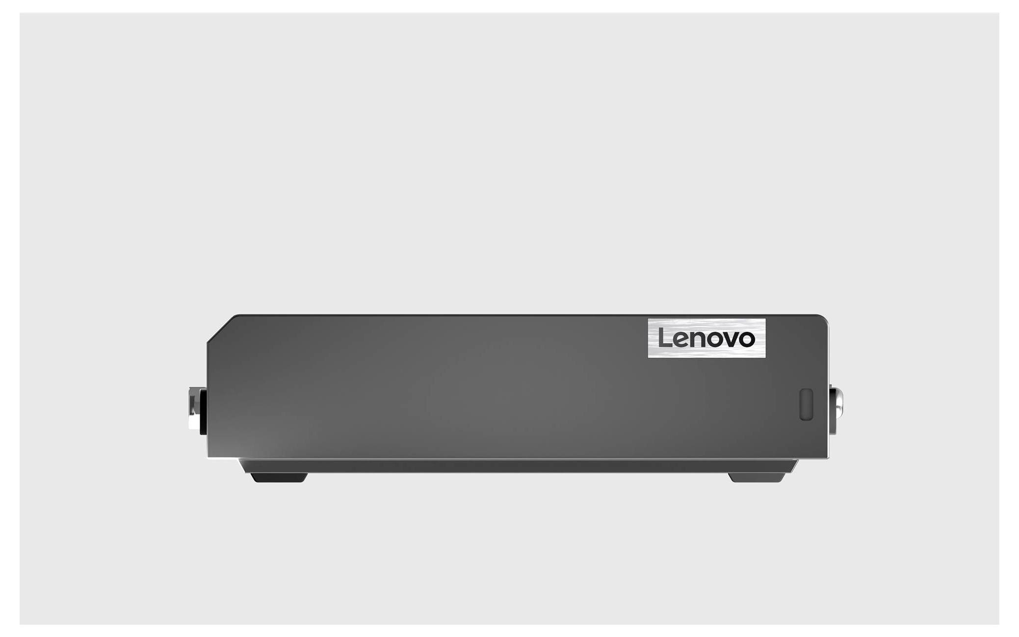 Station de travail ou appareil de marque 'Lenovo', design rectangulaire plat, vue de face sur un fond uni.