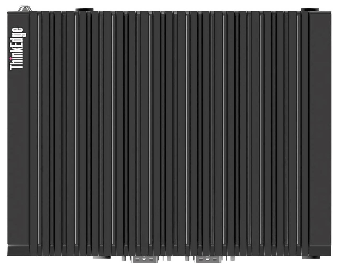 Un ordinateur industriel noir rectangulaire à nervures verticales avec un logo 'ThinkEdge' sur le côté.
