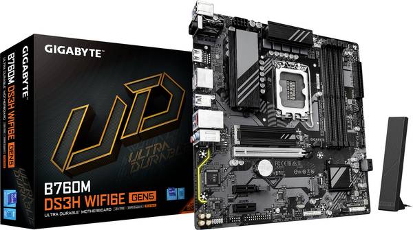 Gigabyte B760M DS3H WF6E GEN5 Carte mère Socket (PC) Intel® 1700 Facteur de forme (détails) Micro-ATX Chipset de la carte mère Intel® B760 Express