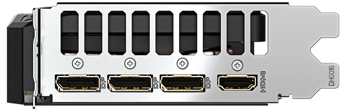 « Une interface de carte graphique montrant quatre ports HDMI sur un support métallique, conçue pour connecter des périphériques d'affichage. »