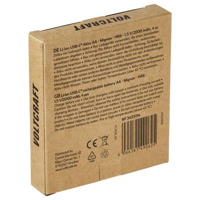 Boîte d'emballage de batterie lithium-ion rechargeable Voltgraft portant l'étiquette « DELL » et « GB LI-2000 mAh, 4er » avec avertissements de sécurité et code-barres.