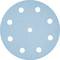 Un disque de ponçage circulaire bleu avec huit trous répartis uniformément pour la collecte des poussières.