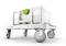 Un chariot à outils blanc à roulettes avec un compartiment de rangement, présentant des accents verts, étiqueté 'T-LOC' et 'FESTOOL', conçu pour une mobilité et un rangement faciles.