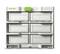 Un boîte de rangement modulaire grise avec six compartiments, portant le logo 'Festool' en vert dans le coin supérieur gauche.