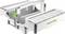 Une boîte à outils Festool blanche et verte avec un design ouvert révélant des compartiments pour organiser les outils. Elle est dotée d'une grande poignée pour un transport facile.