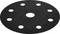 Un disque de ponçage noir rond avec huit trous uniformément répartis autour du périmètre et un trou central, utilisé pour les outils de ponçage électriques.