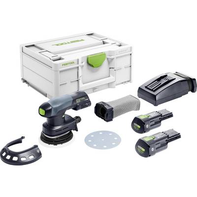 Un ensemble de ponceuse électrique compacte avec accessoires et équipements, comprenant des batteries et un chargeur, présenté à côté d'un coffret de rangement portant la marque.