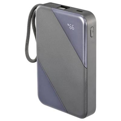 Une batterie externe élégante au design sombre et anguleux, dotée d'un affichage numérique indiquant « 66 % », et d'une sangle de portabilité.