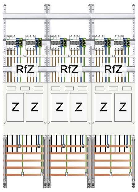 Schéma de tableau électrique avec des sections étiquetées 'RfZ' et 'Z', montrant le câblage et les disjoncteurs pour la distribution.