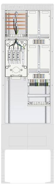 Intérieur d'armoire électrique montrant le câblage, les bornes et les circuits pour la gestion du système, avec des fils organisés soigneusement dans des sections étiquetées.