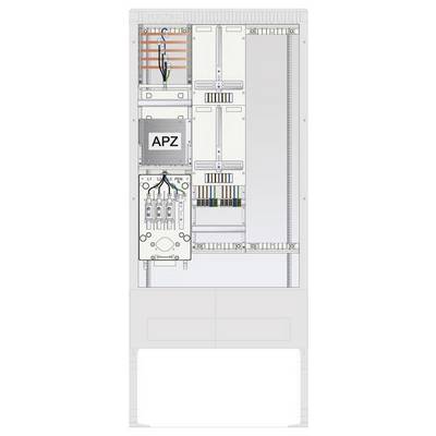 Une vue intérieure d'un armoire de télécommunications avec des sections étiquetées et des câblages visibles, comprenant une section marquée « APZ ».