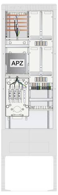 Une illustration technique d'une armoire d'équipement montrant des composants internes détaillés tels que le câblage, les cartes de circuits imprimés et une unité APZ étiquetée.