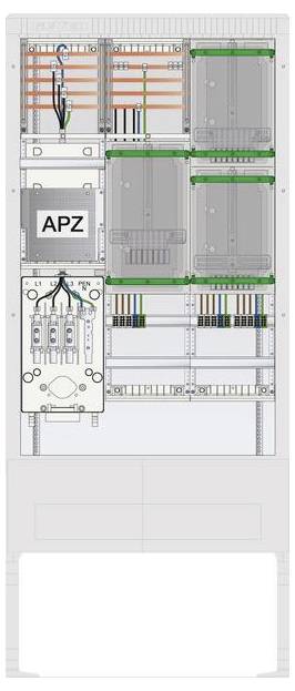 Un schéma technique d'un panneau de commande électrique étiqueté 'APZ', présentant divers composants et connexions de câblage.