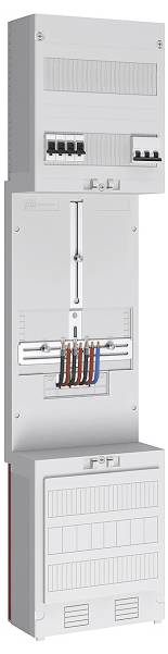 'Tableau électrique avec disjoncteurs étiquetés et câblage, montrant les connexions pour la gestion de la distribution électrique dans un bâtiment.'
