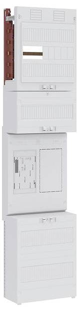 Boîtier métallique modulaire à compartiments multiples, probablement destiné à abriter des tableaux électriques ou des composants similaires.